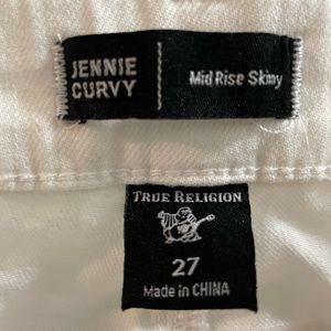True Religion, Jennie Curvy, Midrise distressed jeans.